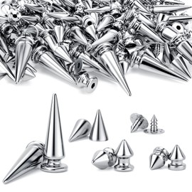 OIIKI 500PCS Silver ABS Bullet Spike Cone Studs, Assorted Sizes Screwback Rivets Cone Spike Studs Beads, Flat Back Punk Spikes DIY Crafts Decoration for Clothing Leather Belt Bag Shoes Jewelry Trims
