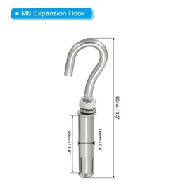 PATIKIL Expansion Hook M6 4 Pack 304 Stainless Steel Concrete Wall Hook Screw Open Cup Hook for Concrete Brick Stone Ceiling Hanging Silver