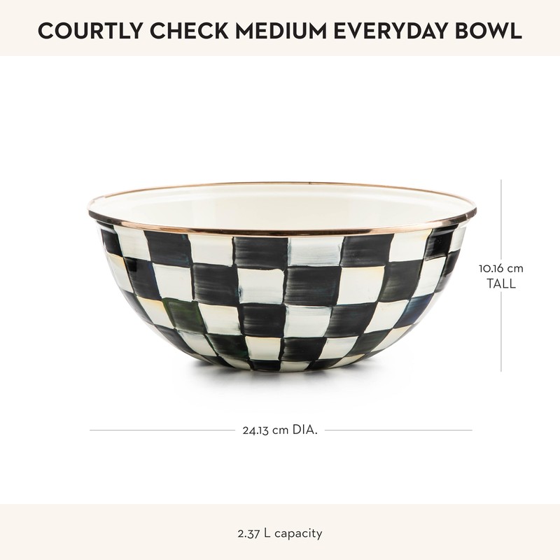 MACKENZIE-CHILDS Enamel Everyday Bowl, Serving Bowl for Entertaining, Medium, Black-and-White
