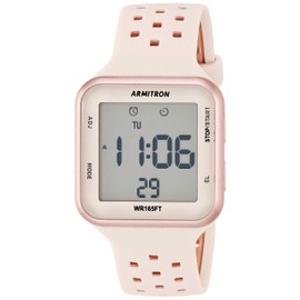 Armitron Sport Unisex 40/8417PBH Digital Chronograph Rose Gold-Tone and Blush Pink Perforated Silicone Strap Watch