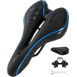 OUXI Bicycle Saddle, Gel Bicycle Saddle Comfortable Hollow Ergonomic Bicycle Seat Touring Saddle Suitable for Men Women MTB Road Bike Mountain Bike Exercise Bike City Dirt E Bike (Blue)