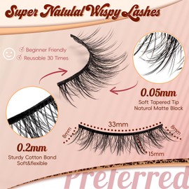 VYRILA Wispy Lashes 0.05mm PBT Fiber Natural Lashes, 0.2mm Superfine Band Cat Eye False Eyelashes, 5 Pairs Fluffy Strip Lashes Mink Lashes (Diva-5 Pairs In 1 Pack)