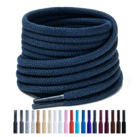 Handshop 2 pairs round cotton shoe laces for sneakers, 4 mm anti-slip round laces for athletic shoes, boots Navy Blue 90