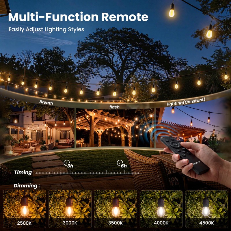 EIKOSON 48FT Solar String Lights Outdoor Waterproof, 30 Super Bright