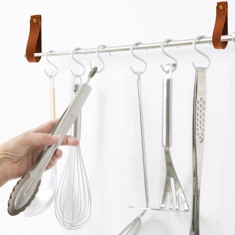 Abeillo 4 Pcs Leather Wall Hooks, Wall Hanging Straps Hanger