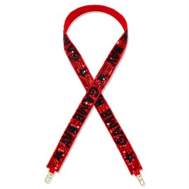 boderier Game Day Purse Straps Replacement Crossbody Bag Strap Beaded Sequins Strap for Clear Bag Football Accessories(Red Black)