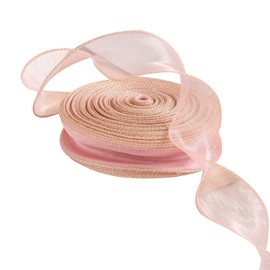 4cm*45 Yard Organza Chiffon Ribbon Gold Edge Sheer Chiffon Ribbon for Bouquet Gift Wrapping, Pink