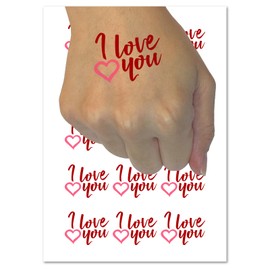 I Love You in English Heart Temporary Tattoo Water Resistant Fake Body Art Set Collection - 54 1" Tattoos (1 Sheet)