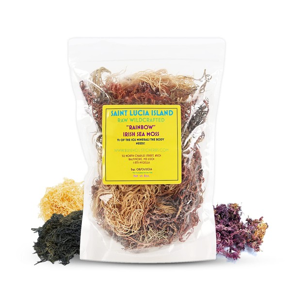 Multi Color Full Spectrum Irish Sea Moss | Dr. Sebi Inspired | Gold – Green – Purple Sea Moss | Make 120+ oz Sea Moss Gel | Sun-Dried Sea Moss from Coast of St. Lucia | 8 Oz