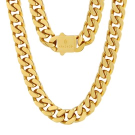 KRKC&CO 8/10/12/14mm Mens Cuban Link Chain,18k Gold Miami Cuban Chain, 4-Side Cut,Hip Hop Jewelry, Anti-Allergies Necklace,Durable and Anti-Tarnish Urban Street-wear, Never Fading, Everlasting Shine