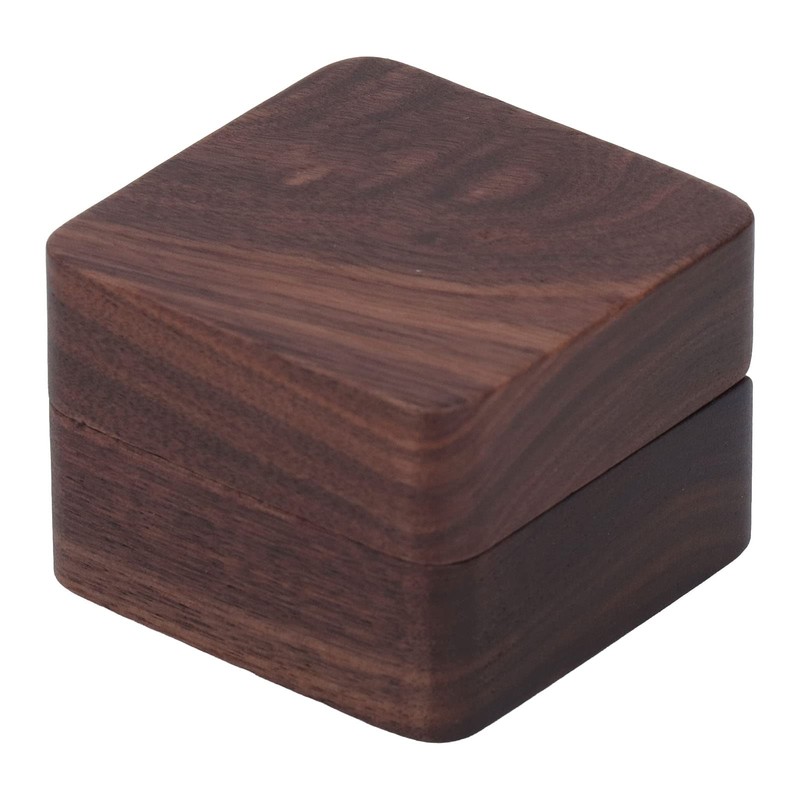 Caja de Anillo de Madera de Nogal Negro, Botón Magnético