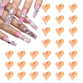 MECCANIXITY 50 Pcs 3D Heart Nail Charm Crystals Nail Gems 8x9mm Crooked Heart-Shape Art Rhinestone Charm for Valentine's Day DIY Decoration, Rich Yellow