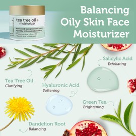 Era Organics Tea Tree Moisturizer Cream - Advanced Oily Skin Moisturizer for Acne Prone Skin - Non-Greasy Tea Tree Oil Face Cream Enhanced With Salicylic Acid, Green Tea, Zinc - Made in USA