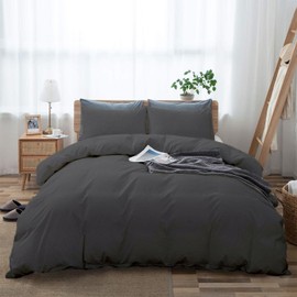 Cotton Duvet Cover King Size - Count 3 Piece Bedding Set, Smooth Sateen Weave, One Comforter Cover and Two Pillow Shams, with Zipper Closure and Corner Ties (King, Dark Gray)