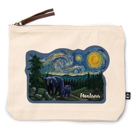 Lantern Press Montana, Starry Night, Bear and Cub, 100% Cotton Zipper Pouch, Travel Accessory, Go Bag