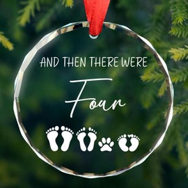 Baby Pregnancy Announcement Gifts, Expecting Parents Dad and Mom to Be Gift, New Parents Gifts for Couples, First Time Grandparents Gift - and Then There were Four Glass Christmas Ornaments