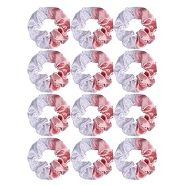 Cheerleader Hair Scrunchies, 4.5 Inches, 12 Pack, Satin Silk Ponytail Holders (Hot Pink/White)