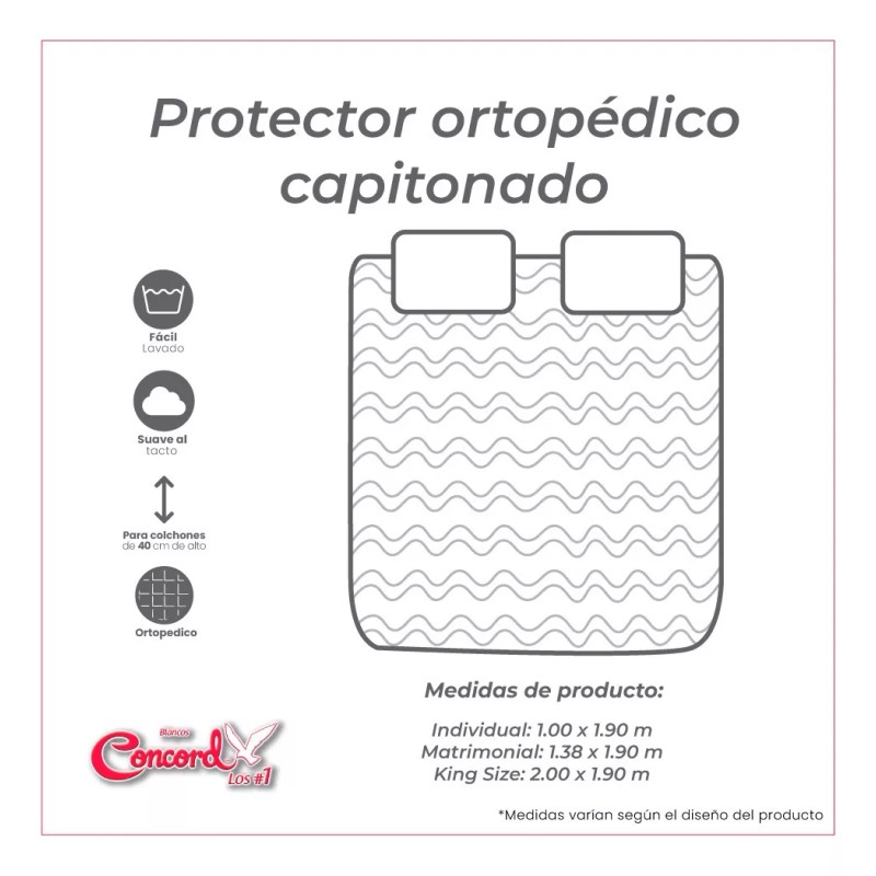 Colchas Concord Cubrecolchón Colchas Concord protector ortopédico Matrimonial microfibra Concord