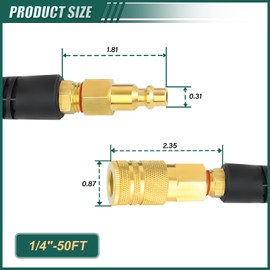 GORAGUCHI 1/4" x 50 ft Polyurethane Air Hose with Bend Restrictor Compressor Hose, with 1/4" Coiled PU Air Hose, 1/4" Industrial Universal Quick Coupler and I/M Plug Kit (Blue) for air compressor