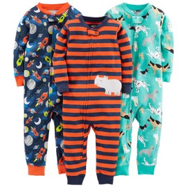 Simple Joys by Carter's Baby Boys' Toddler 3-Pack Snug Fit Footless Cotton Pajamas, Dogs/Space/Rhino, 4T