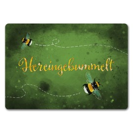 speecheese Hereingebummelt Hummel Doormat in 35 x 50 cm without Border in Green Door Mat for Spring House Entrance Patio Bumble Bee Cute