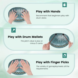 Couleeur Tongue Drum, 6 Inch 11 Tone C Major Tongue Drum, Mini Steel Tongue Drum for Beginners, Children, Adults, Handpan Steel Drum for Meditation, Yoga, Music Education, Sound Healing (Light Blue)