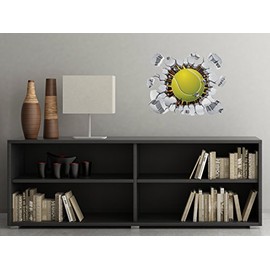 Tennis Ball Fabric Wall Decal - 3D Break Through The Wall Tennis Ball Wall Art, Sports Inspiration Wall Décor, Removable Self Adhesive Decal, Sports Wall Sticker