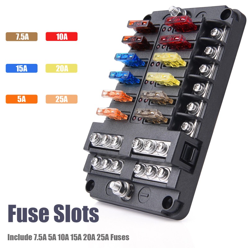 MICTUNING 12-Way 12-32V Blade Fuse Box Block Auto/Boat Car Fuse