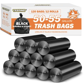 T.FORING 50-55 Gallon Black Trash Bags 120 Count - 40''x50'' Extra Large 50+ Gallon Garbage Bags,Unscented Strong Huge Can Liners for Construction Industrial Yard Outdoor Commercial