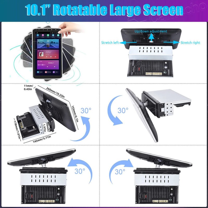Camecho Single 1DIN Rotatable 10.1" Android 13 TouchScreen Car Stereo