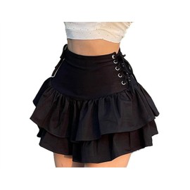 win2win Women Gothic Skirt Fairy Grunge Aesthetic Lolita Mall Goth Black Mini Skirts 2000s E Girl Clothing Fluffy Ruffle Lace-Up
