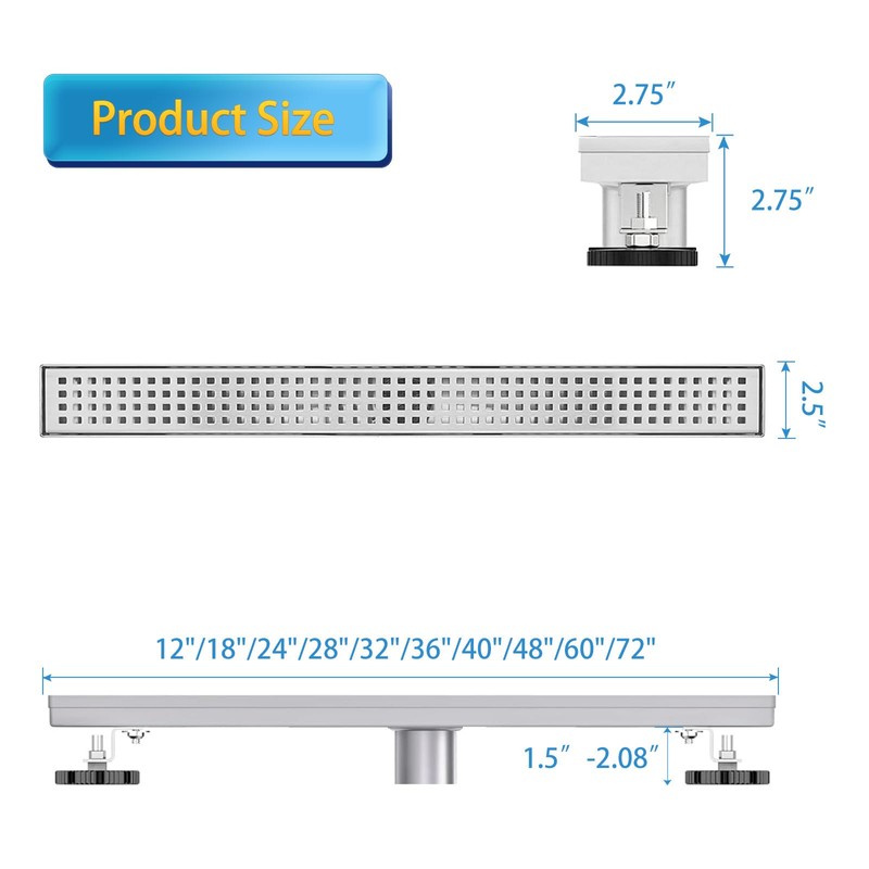 Elefloom Linear Shower Drain, Shower Drain 32 inch with Removable