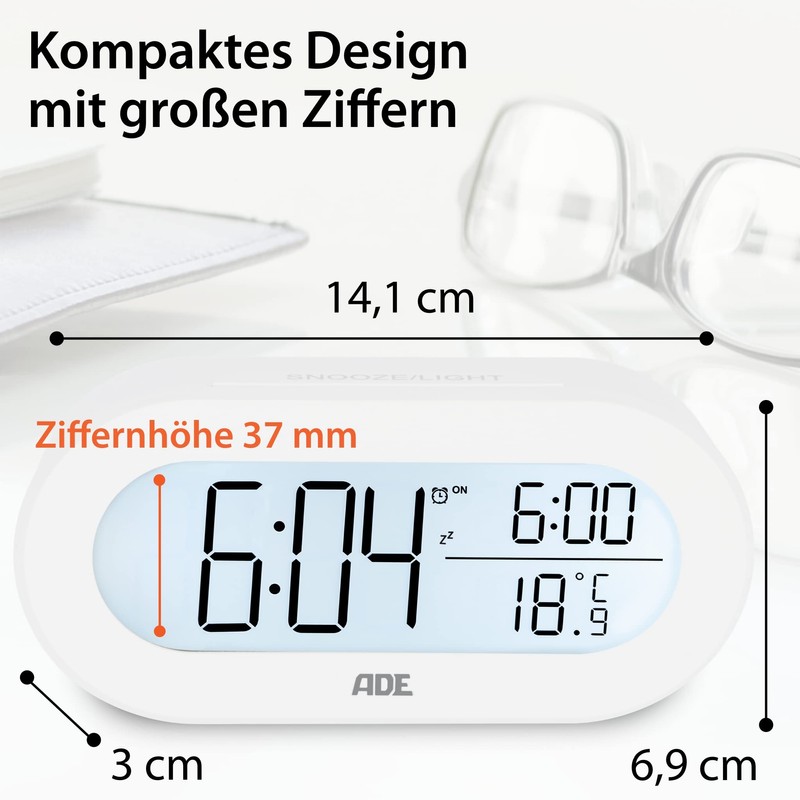 ADE Digitaler Wecker ohne Ticken | große Ziffern | mit