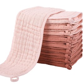 Yoofoss Muslin Cloths, Pack of 10, Muslin Nappies, Burp Cloths, 100% Cotton, 27 x 50 cm, 6-Layer Absorbent Washcloths, Folding Nappies for Baby, Newborn, Colour Gradient, Pink