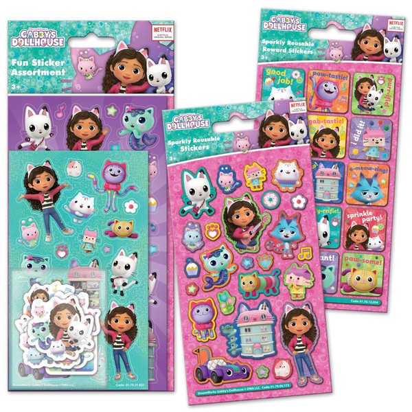 Paper Projects 01.70.24.099 Gabby's Dollhouse Assorted Sticker Pack | Big Bundle for Scrapbooking and Decoration | Reusable on Non-Porous Surfaces, Pink, 24.5cm x 11cm