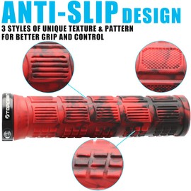 TOPCABIN Bicycle Grips,Double Lock on Locking Bicycle Handlebar Grips Rubber Comfortable Bike Grips for Bicycle Mountain BMX (Camouflage Red)