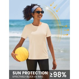 TACVASEN Womens Short Sleeve Shirts Athletic Workout Tops UPF 50+ Rash Guard Running Crew Neck Summer T-Shirts, Light Apricot, M