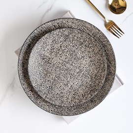 Stone Lain Stoneware Dish Set, 4 Dinner Plates, Sophie - Brown and Black