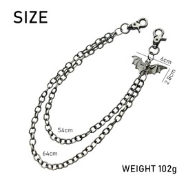TYGFRT 1 Piece Bat Pants Chain, Double Layer Chain, Punk Denim Belt Chain, Metal Wallet Chain, Unisex, Pants Accessories