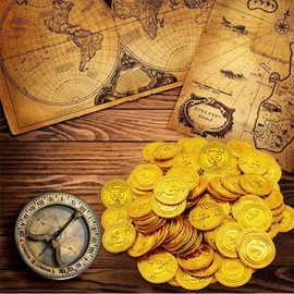 JOYUE 150 Pieces Gold Coins Children's Toy Pirate Party Decoration Gold Coins Pirate Treasure for Treasure Hunting
