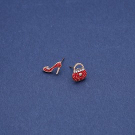 Enautoabs Crystal Heel Shoe Earrings Bag High Heels Earrings Red High Heels Stud Earrings Asymmetrical Enamel Heel Shoe Earrings Vintage Red Earrings Jewelry for Women