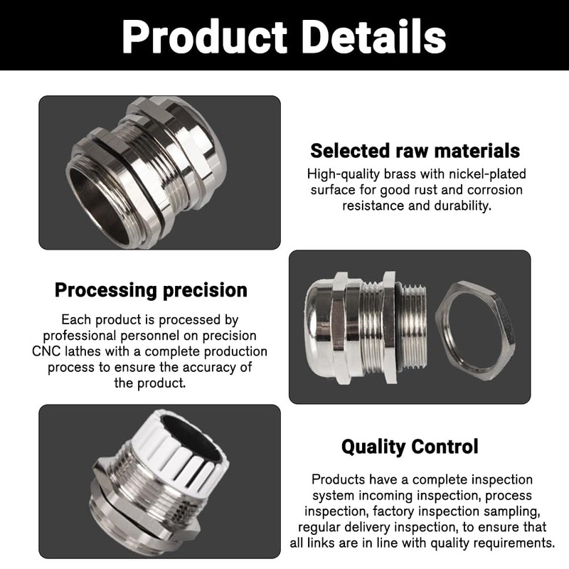 Pack of 6 PG13.5 Cable Glands, IP68 Waterproof Cable Glands,