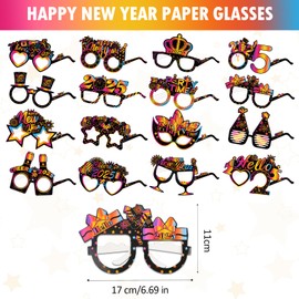 Konsait 16 Pcs Happy New Year Glasses, Colorful 2025 New Years Decorations 2025 New Years Eve Party Glasses Nye Paper Glasses New Years Accessories New Years Eve Party Supplies
