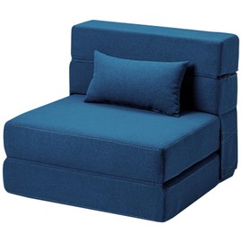 SUYOLS Folding Sofa Bed Single Plus with Pillow - Convertible Chair Floor Couch & Sleeping Mattress - Foldable Memory Foam Sleeper for Living Room/Dorm/Guest Room/Home Office, Navy Blue