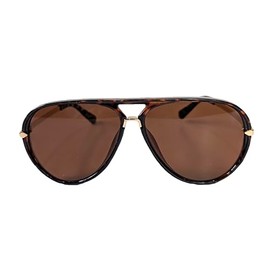 Fashion Culture Envy Brow Bar Aviator Pilot Sunglasses, Acetate Frame, Tonal Lens Gold Metal Accents (Brown Print)