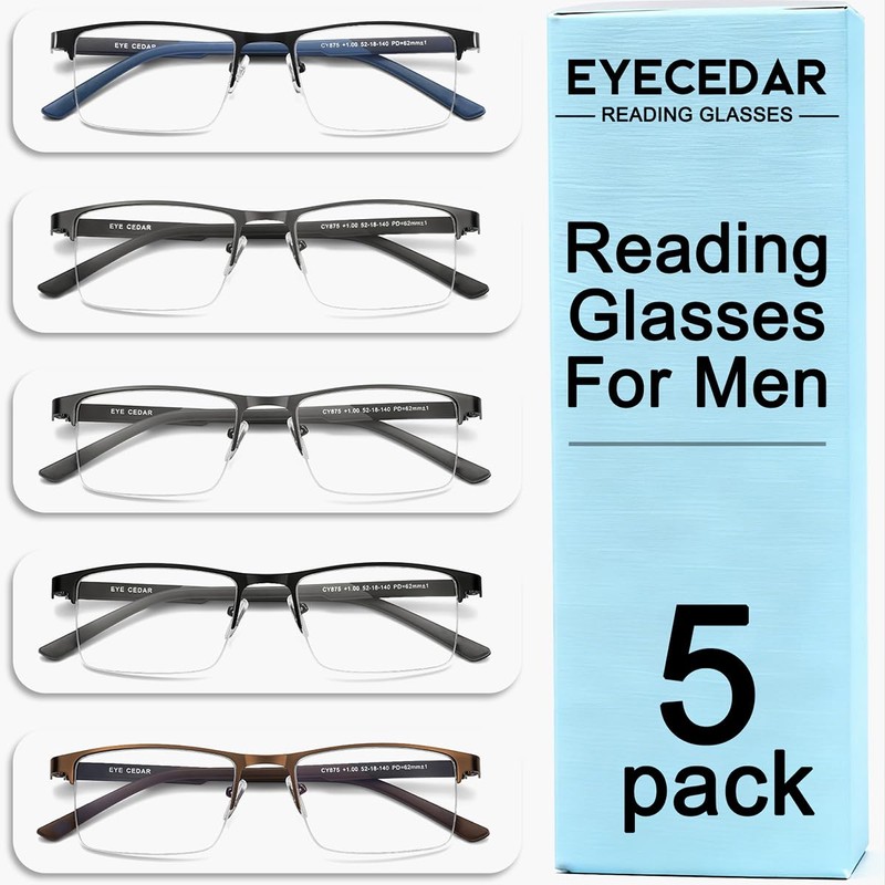 EYECEDAR 5 Pack Premium Blue Light Blocking Reading Glasses Men