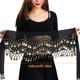 NOPKESV 1 Piece Women's Belly Dance Belt Dance Cloth with Coins Chiffon Hip Scarf Belly Dance Coin Scarf Belly Dance Costume Hip Scarf Skirt Belly Dance Coin Belt Belly Dance Costume Gift for