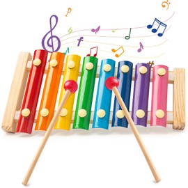 LovesTown Wooden Xylophone Musical Toy, 8 Rainbow Keys, 2 Mallets, Educational Instrument for Toddlers