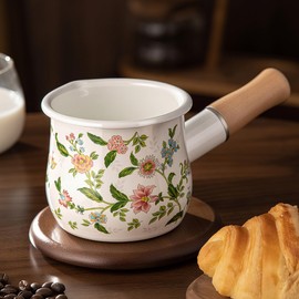 Shoxil Enamel Milk Pot – Small Sauce Pan with Butter Warmer, Mini Pot for Milk Boiling, Mini Saucepan for Single Serving