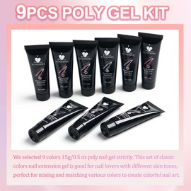 SUTOZMIWE 9 Colors Poly Extension Gel Nail Kit Clear Milky White Pink Nude Builder Gel for Nails Quick Dry Long Lasting Durable Polygel Nail Extension Kit for Starter Salon DIY Home Use